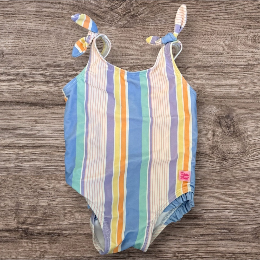 Striped One-Piece Swimsuit with Bow Straps